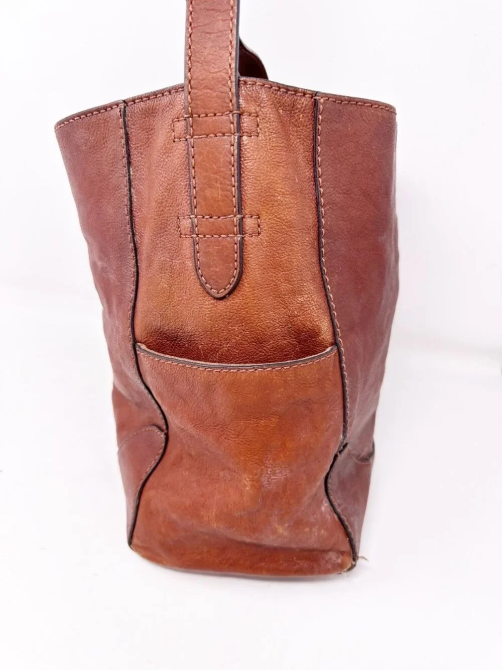 FRYE Leather Hobo Shoulder Bag Cognac Brown Slouchy Purse *Project Repair Bag*